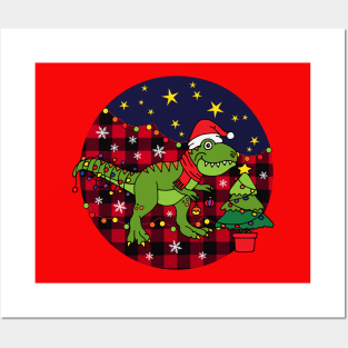 Kids Christmas T-rex Dinosaur Posters and Art